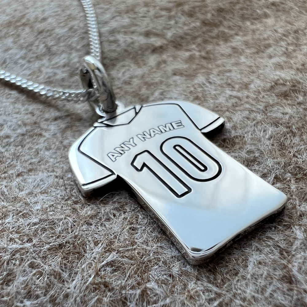 Personalised Football Shirt Necklace, Personalised, Mens, Womens or Childrens, Genuine Sterling Silver, Soccer Shirt Necklace
